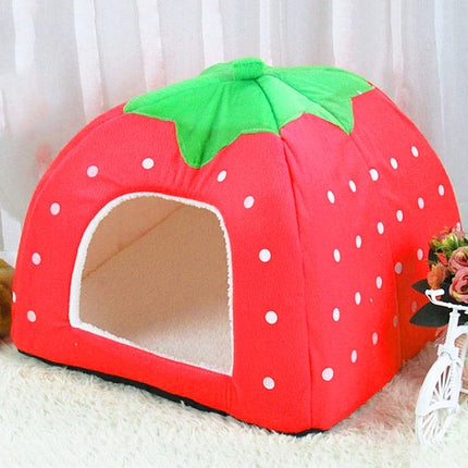 Strawberry Shaped Foldable Short Plush Pet House Nest, Size: L(Red)-garmade.com