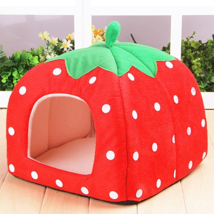 Strawberry Shaped Foldable Short Plush Pet House Nest, Size: L(Red)-garmade.com