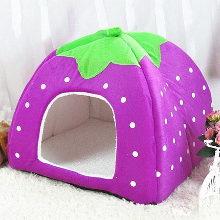 Strawberry Shaped Foldable Short Plush Pet House Nest, Size: L(Purple)-garmade.com