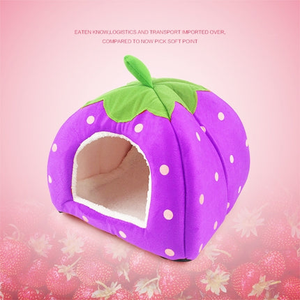 Strawberry Shaped Foldable Short Plush Pet House Nest, Size: L(Purple)-garmade.com