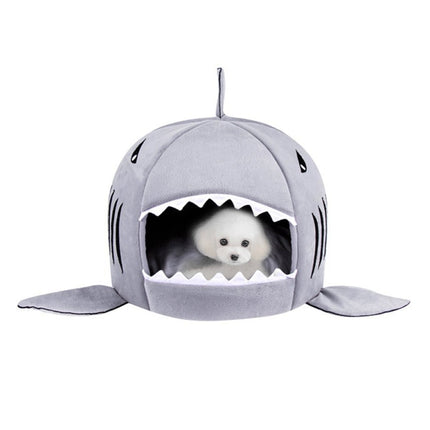 Indoor Pet Dog Puppy Cat Warm House Sharks Pet Sleeping Bed Nest, S Size: 42x42x42cm(Grey)-garmade.com