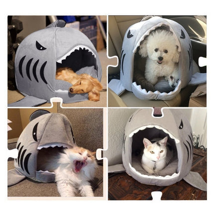 Indoor Pet Dog Puppy Cat Warm House Sharks Pet Sleeping Bed Nest, S Size: 42x42x42cm(Grey)-garmade.com