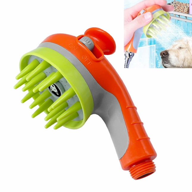 Pet Shower Shower Brush with Non-slip Handle Nozzle(Orange)-garmade.com