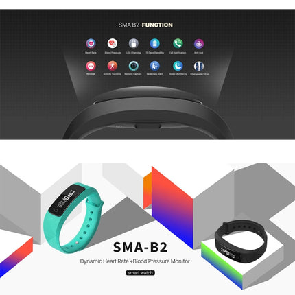SMA-B2 Fitness Tracker Bluetooth 4.0 Smart Bracelet, IP67 Waterproof, Support Sports Modes / Heart Rate Monitor / Blood Pressure Monitor / Sleep Monitor(Black)-garmade.com