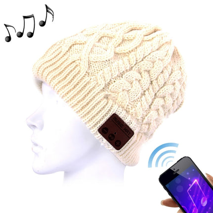 Wavy Textured Knitted Bluetooth Headset Warm Winter Beanie Hat with Mic for Boy & Girl & Adults(Beige)-garmade.com