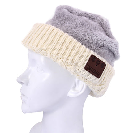 Wavy Textured Knitted Bluetooth Headset Warm Winter Beanie Hat with Mic for Boy & Girl & Adults(Beige)-garmade.com