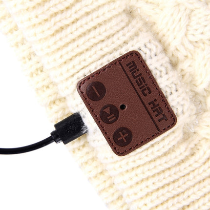 Wavy Textured Knitted Bluetooth Headset Warm Winter Beanie Hat with Mic for Boy & Girl & Adults(Beige)-garmade.com