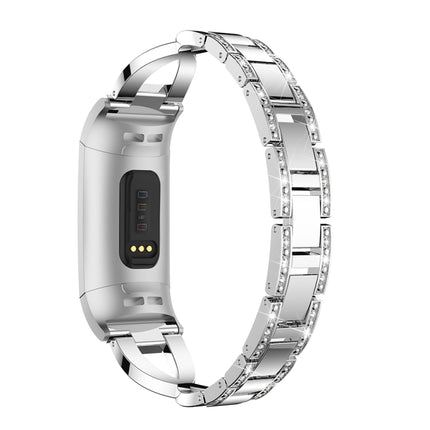 X-shaped Diamond-studded Metal Steel Wrist Strap Watch Band for Fitbit Charge 3 (Silver)-garmade.com