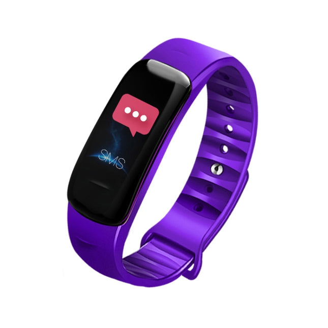 C1S 0.96 inches IPS Color Screen Smart Bracelet IP67 Waterproof, Support Call Reminder /Heart Rate Monitoring /Blood Pressure Monitoring /Sleep Monitoring /Sedentary Reminder / Remote Control (Purple)-garmade.com