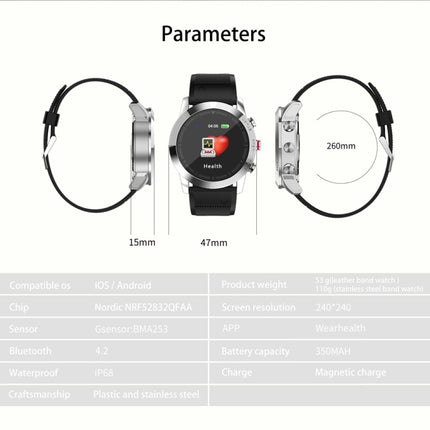 DTNO.1 S10 1.3 inches TFT Color Screen Smart Bracelet IP68 Waterproof, Leather Watchband, Support Call Reminder /Heart Rate Monitoring /Sleep Monitoring /Multi-sport Mode (Black)-garmade.com