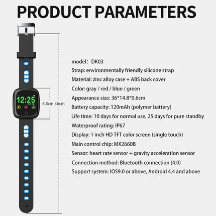 DK03 1.0 inches TFT Color Screen Smart Bracelet IP67 Waterproof, Support Call Reminder /Heart Rate Monitoring /Sleep Monitoring /Multi-sport Mode (Grey)-garmade.com