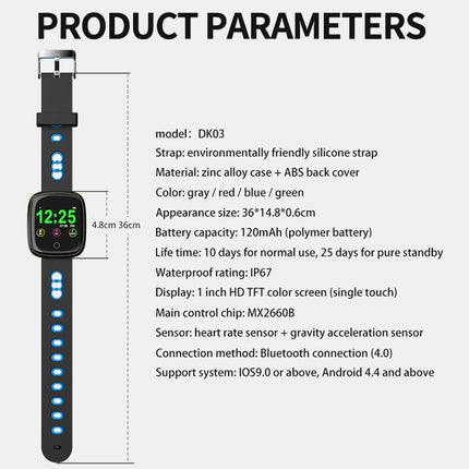 DK03 1.0 inches TFT Color Screen Smart Bracelet IP67 Waterproof, Support Call Reminder /Heart Rate Monitoring /Sleep Monitoring /Multi-sport Mode (Red)-garmade.com