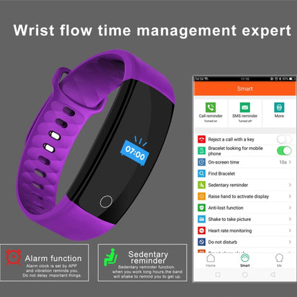 QS01 0.96 inches TFT Color Screen Smart Bracelet IP67 Waterproof, Support Call Reminder /Heart Rate Monitoring /Sleep Monitoring /Blood Pressure Monitoring /Sedentary Reminder (Purple)-garmade.com