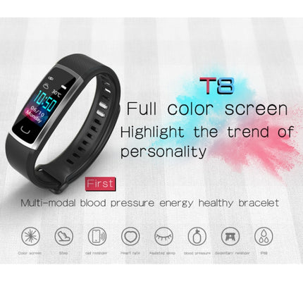 T8 0.96 inch TFT Color Screen Smart Bracelet IP68 Waterproof, Support 24h Heart Rate & Blood Pressure Monitoring / Sleep Monitoring / Multiple Sports Modes / Call Reminder (Black)-garmade.com