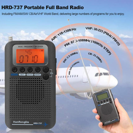 HRD-737 Portable Aircraft Band Radio Wide Frequency Receiver (Black)-garmade.com