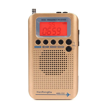 HRD-737 Portable Aircraft Band Radio Wide Frequency Receiver (Gold)-garmade.com