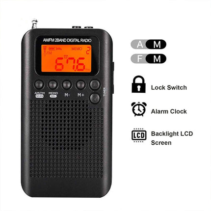 HRD-104 Mini Portable FM + AM Two Band Radio with Loudspeaker(Black)-garmade.com
