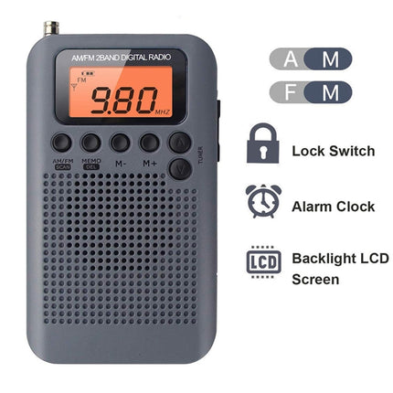 HRD-104 Mini Portable FM + AM Two Band Radio with Loudspeaker(Grey)-garmade.com