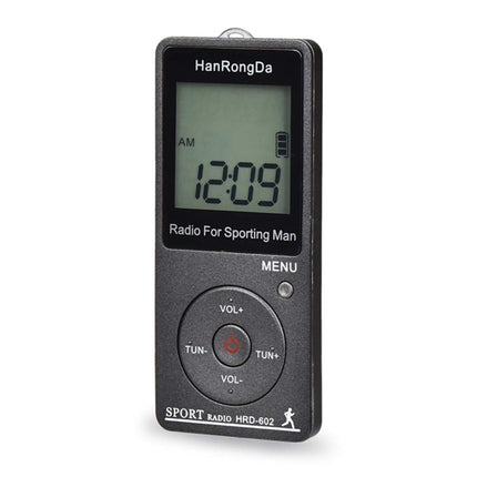 HRD-602 Digital Display FM AM Mini Sports Radio with Step Counting Function (Black)-garmade.com