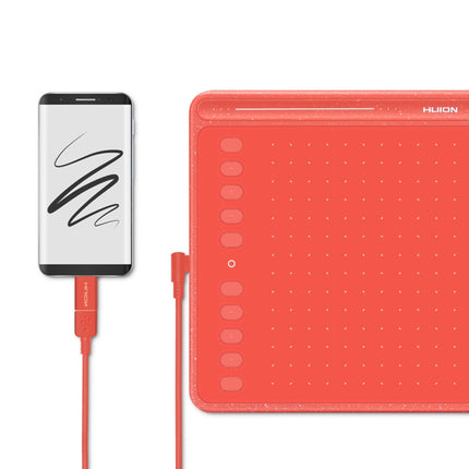 HUION HS611 5080 LPI Touch Strip Art Drawing Tablet for Fun, with Battery-free Pen & Pen Holder (Red)-garmade.com