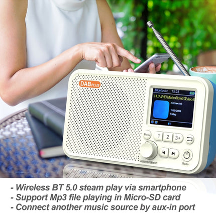 C10 2.4 inch Portable Color LCD FM / DAB Digital Radio, Support BT & TF Card (White)-garmade.com