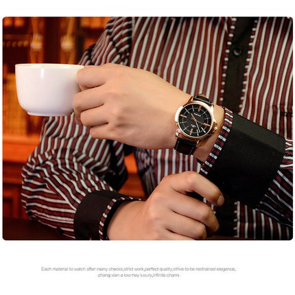 358 YAZOLE Men Fashion Business Waterproof Leather Band Quartz Wrist Watch(Black)-garmade.com