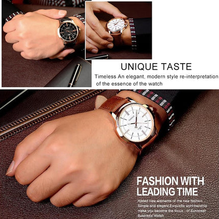 358 YAZOLE Men Fashion Business Waterproof Leather Band Quartz Wrist Watch(Brown)-garmade.com