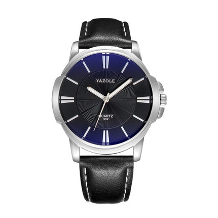 332 YAZOLE Men Fashion Business Leather Band Quartz Wrist Watch(Black)-garmade.com