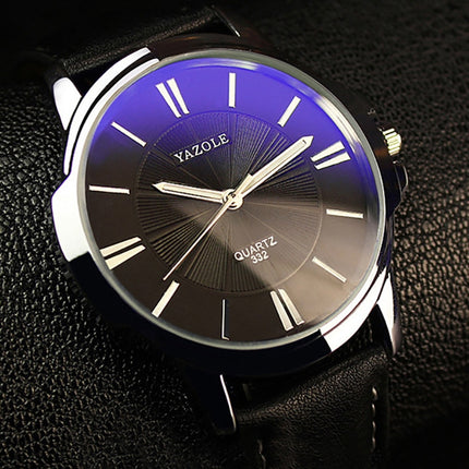 332 YAZOLE Men Fashion Business Leather Band Quartz Wrist Watch(Black + White)-garmade.com