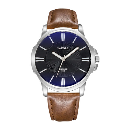 332 YAZOLE Men Fashion Business Leather Band Quartz Wrist Watch(Brown + Black)-garmade.com