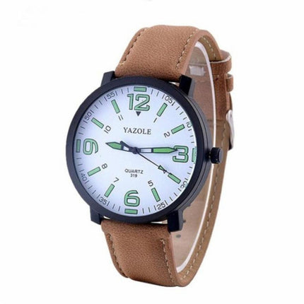 319 YAZOLE Men Fashion Luminous Business Leather Band Quartz Wrist Watch(White)-garmade.com