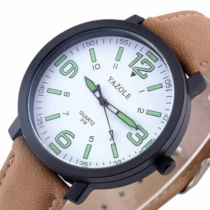 319 YAZOLE Men Fashion Luminous Business Leather Band Quartz Wrist Watch(White)-garmade.com