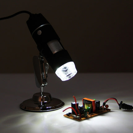 1000X Magnifier 0.3MP Image Sensor USB Digital Microscope with 8 LED & Professional Stand(Black)-garmade.com