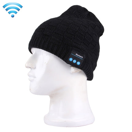 Square Textured Knitted Bluetooth Headset Warm Winter Hat with Mic for Boy & Girl & Adults(Black)-garmade.com