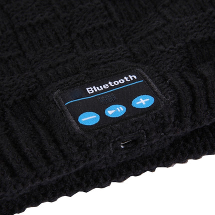 Square Textured Knitted Bluetooth Headset Warm Winter Hat with Mic for Boy & Girl & Adults(Black)-garmade.com