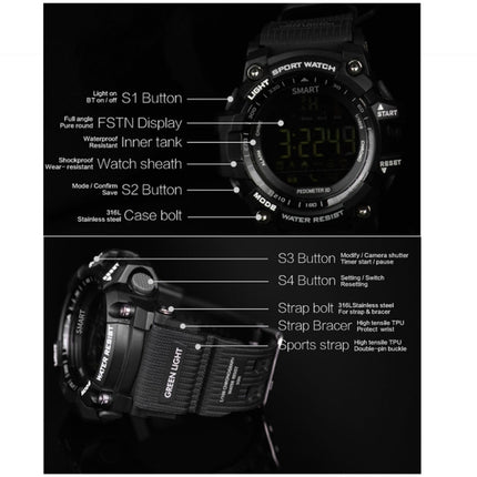 EX16 1.12 Inch FSTN LCD Full Angle Screen Display Sport Smart Watch, IP67 Waterproof, Support Pedometer / Stopwatch / Alarm / Notification Remind / Call Notify / Camera Remote Control / Calories Burned, Compatible with Android and iOS Phones(Black)-garmade.com