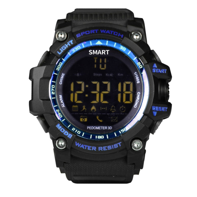 EX16 1.12 Inch FSTN LCD Full Angle Screen Display Sport Smart Watch, IP67 Waterproof, Support Pedometer / Stopwatch / Alarm / Notification Remind / Call Notify / Camera Remote Control / Calories Burned, Compatible with Android and iOS Phones(Blue)-garmade.com