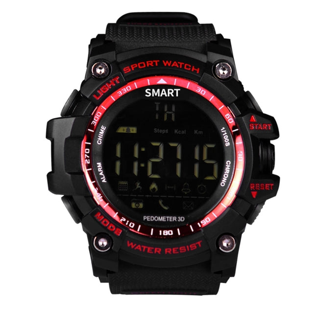 EX16 1.12 Inch FSTN LCD Full Angle Screen Display Sport Smart Watch, IP67 Waterproof, Support Pedometer / Stopwatch / Alarm / Notification Remind / Call Notify / Camera Remote Control / Calories Burned, Compatible with Android and iOS Phones(Red)-garmade.com