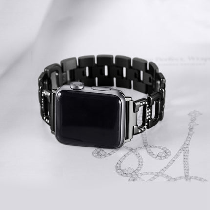 Colorful Diamond Stainless Steel Watchband for Apple Watch Series 5 & 4 40mm / 3 & 2 & 1 38mm(Black)-garmade.com