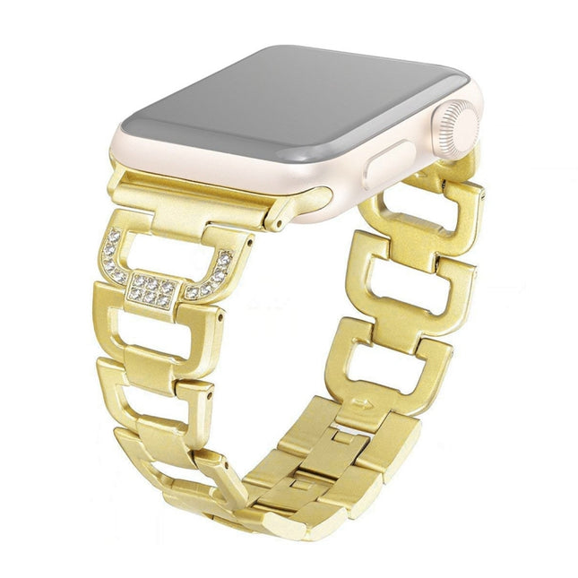 Colorful Diamond Stainless Steel Watchband for Apple Watch Series 5 & 4 40mm / 3 & 2 & 1 38mm(Gold)-garmade.com