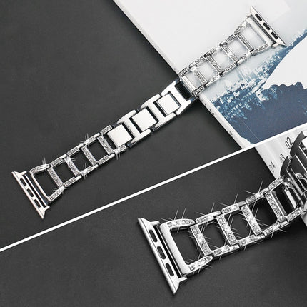 Colorful Diamond Stainless Steel Watchband for Apple Watch Series 5 & 4 40mm / 3 & 2 & 1 38mm(Gold)-garmade.com