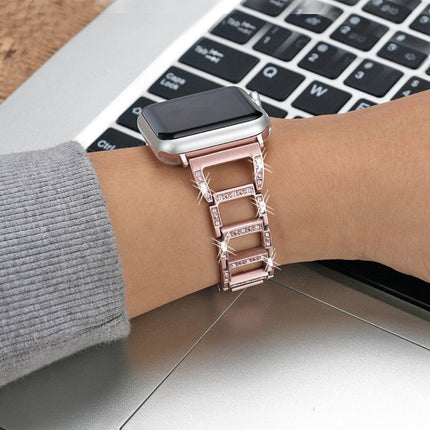 Colorful Diamond Stainless Steel Watchband for Apple Watch Series 5 & 4 40mm / 3 & 2 & 1 38mm(Rose Gold)-garmade.com