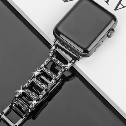 Colorful Diamond Stainless Steel Watchband for Apple Watch Series 5 & 4 44mm / 3 & 2 & 1 42mm(Black)-garmade.com
