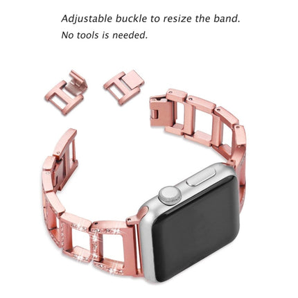 Colorful Diamond Stainless Steel Watchband for Apple Watch Series 5 & 4 44mm / 3 & 2 & 1 42mm(Rose Gold)-garmade.com