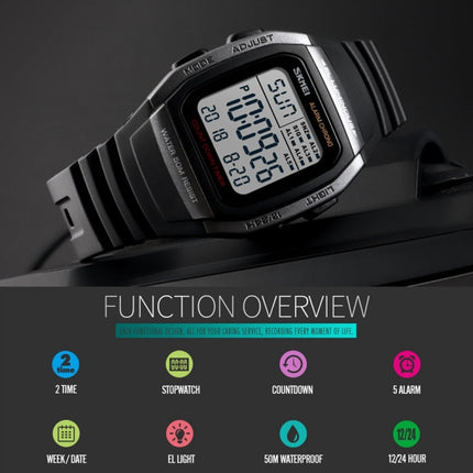SKMEI 1278 Fashionable Outdoor 50m Waterproof Digital Watch Student Sports Wrist Watch Support 5 Group Alarm Clocks (Titanium)-garmade.com