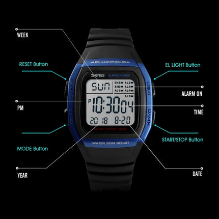 SKMEI 1278 Fashionable Outdoor 50m Waterproof Digital Watch Student Sports Wrist Watch Support 5 Group Alarm Clocks (Titanium)-garmade.com