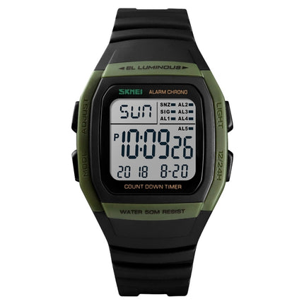 SKMEI 1278 Fashionable Outdoor 50m Waterproof Digital Watch Student Sports Wrist Watch Support 5 Group Alarm Clocks(Army Green)-garmade.com