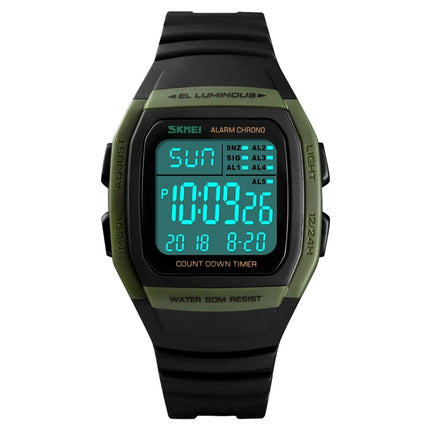 SKMEI 1278 Fashionable Outdoor 50m Waterproof Digital Watch Student Sports Wrist Watch Support 5 Group Alarm Clocks(Army Green)-garmade.com