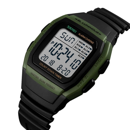 SKMEI 1278 Fashionable Outdoor 50m Waterproof Digital Watch Student Sports Wrist Watch Support 5 Group Alarm Clocks(Army Green)-garmade.com