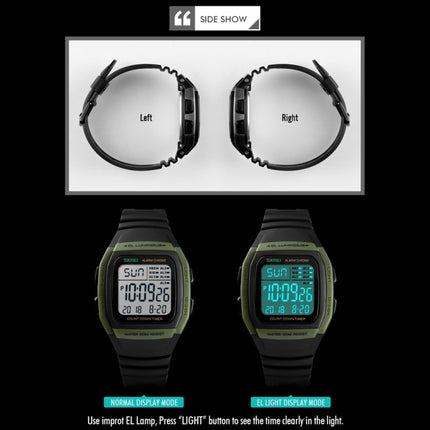 SKMEI 1278 Fashionable Outdoor 50m Waterproof Digital Watch Student Sports Wrist Watch Support 5 Group Alarm Clocks(Army Green)-garmade.com